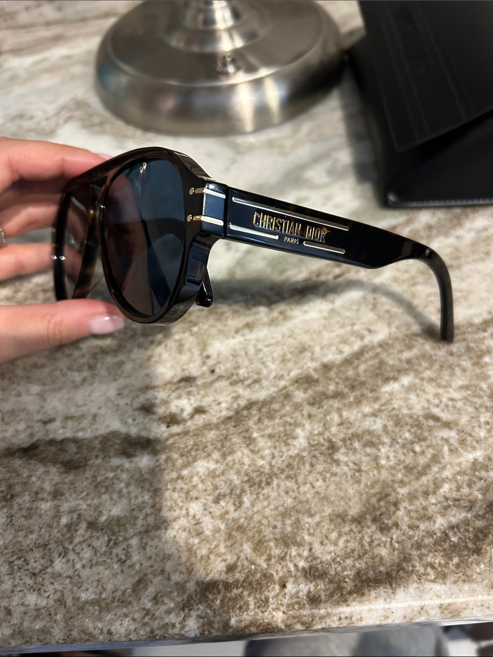 Dior brown/blue lense Tortoiseshell Sunglasses with Gold Logo